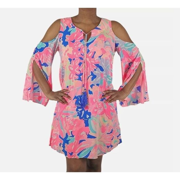 Lilly Pulitzer Benicia Tunic Floral Bohemian Cold Shoulder Dress Size Small - Picture 1 of 9